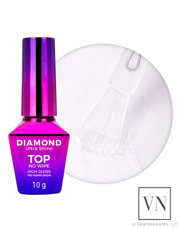 MOLLY NAILS DIAMOND ULTRA SHINE TOP ypač blizgus, nelipnus viršutinis sluoksnis, 10g