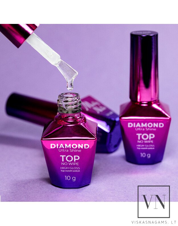 MOLLY NAILS DIAMOND ULTRA SHINE TOP ypač blizgus, nelipnus viršutinis sluoksnis, 10g 3