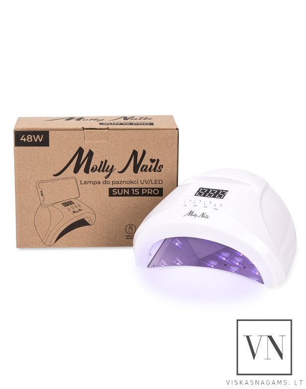Nagų lempa LED/UV MOLLY NAILS SUN 1s PRO su veidrodiniu dugnu, 48W  7