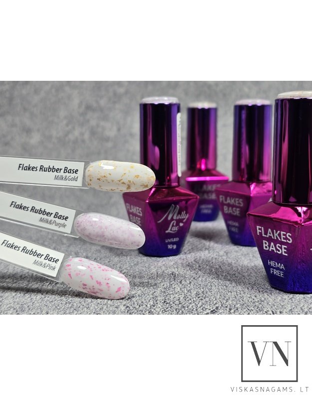 RUBBER FLAKES bazė su folijos gabalėliais MILK & PINK, 10g