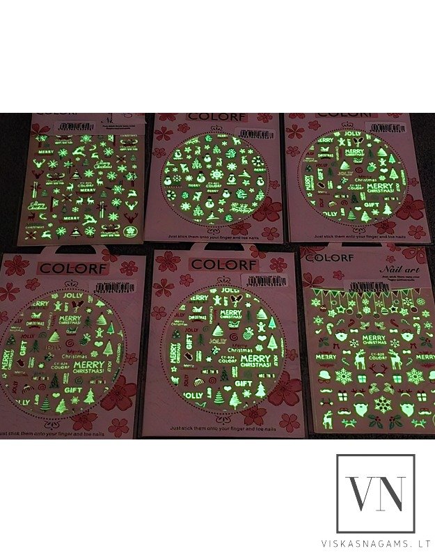 Kalėdinis lipdukas nagams – šviečiantis tamsoje Nr.CY-020 3