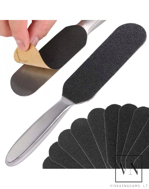 Plieninė pėdų dildė su keičiamais abrazyvais