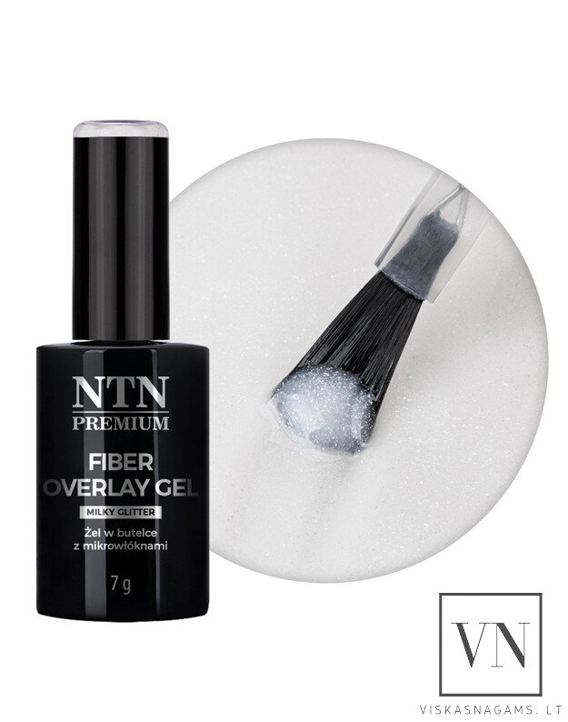 NTN PREMIUM FIBER OVERLAY GEL MILKY GLITTER gelis buteliuke su pluoštu, 7g
