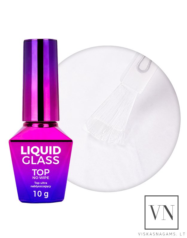 MOLLY NAILS LIQUID GLASS TOP ypač blizgus, nelipnus viršutinis sluoksnis, 10g