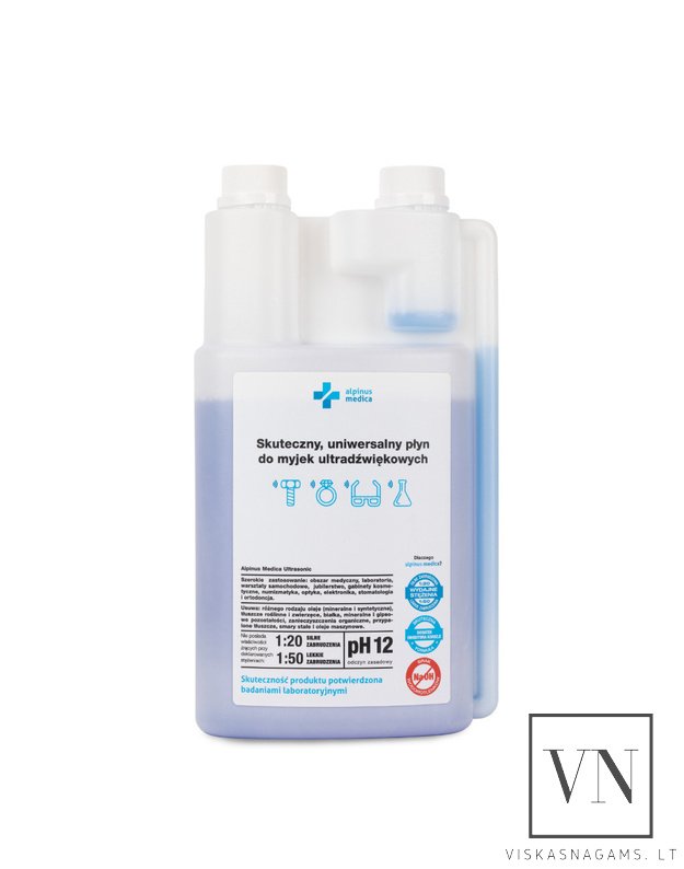 ALPINUS MEDICA ULTRASONIC ultragarso vonelių skystis įrankių mirkymui ir dezinfekcijai (koncentratas), 1L