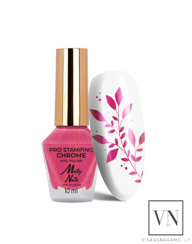 MOLLY NAILS nagų lakas štampavimui CHROME ROSE PINK, Nr.8