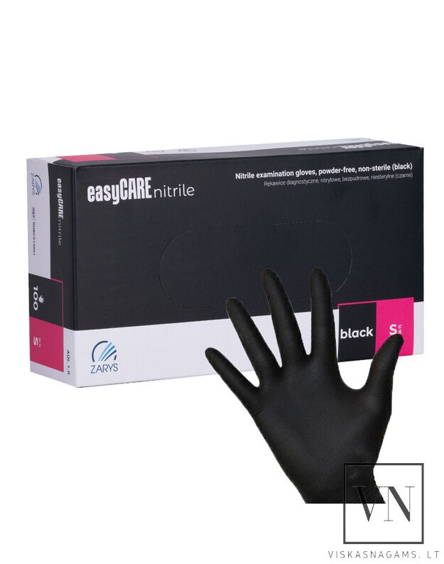 Vienkartinės pirštinės EASYCARE BLACK, S, 100vnt. 1