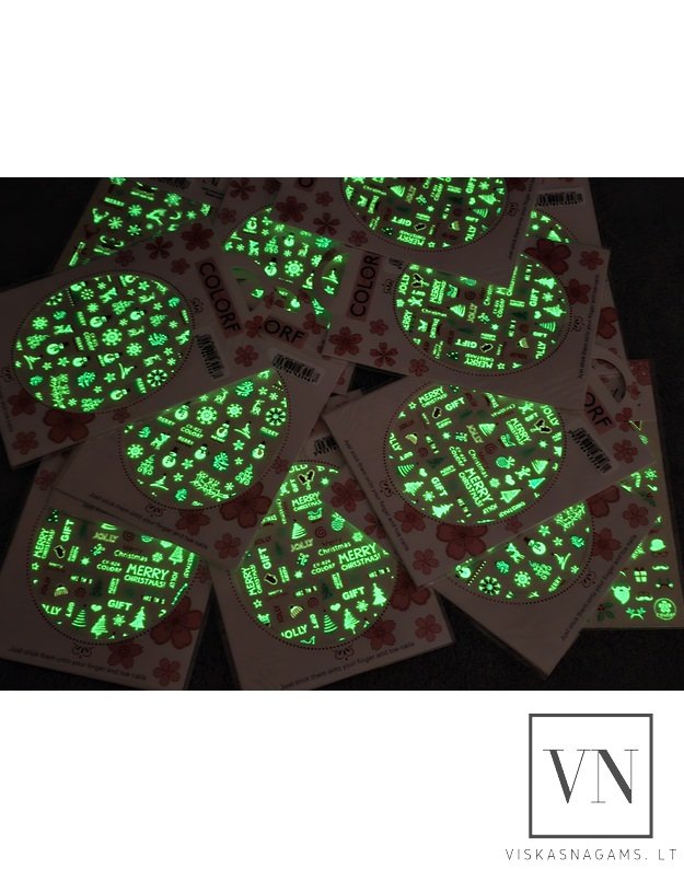 Kalėdinis lipdukas nagams – šviečiantis tamsoje Nr.CY-024 2