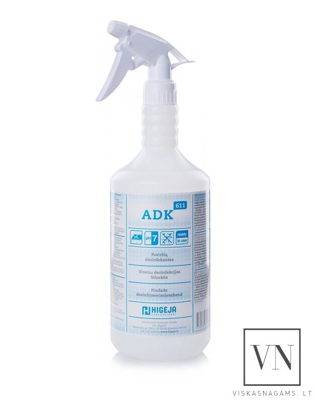 ADK-611 paviršių dezinfekantas (tinka mirkymui), 1L