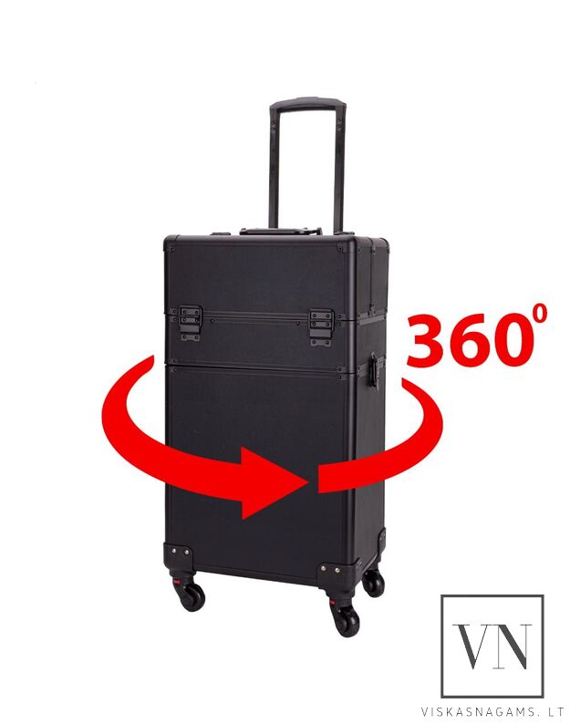 Keturių dalių kosmetinis lagaminas su ratukais 4in1 XXXL, BLACK MATT