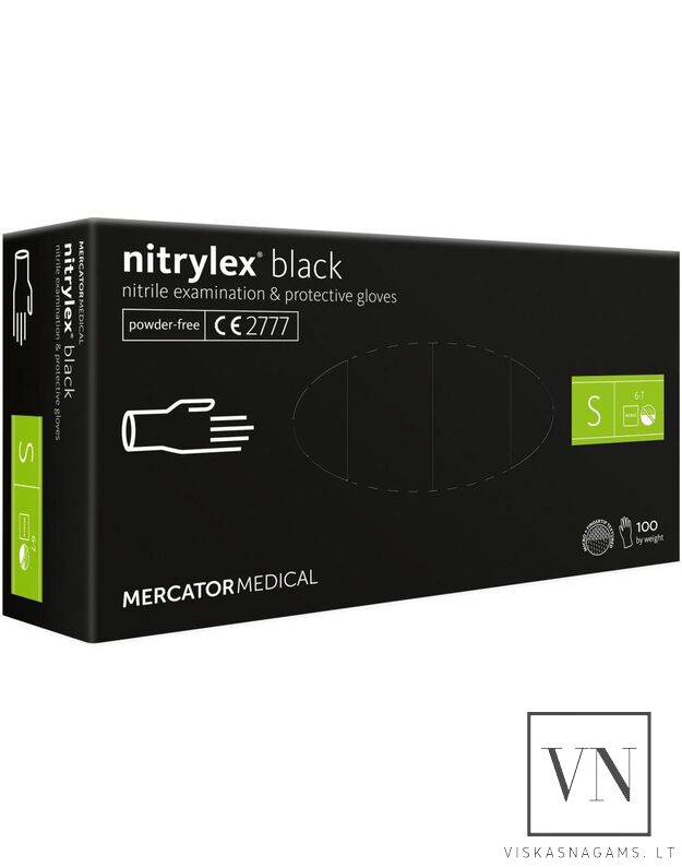 Vienkartinės pirštinės NITRYLEX BLACK, S, 100vnt.