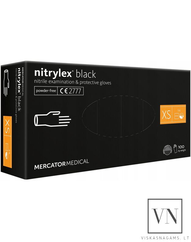 Vienkartinės pirštinės NITRYLEX BLACK, XS, 100vnt.