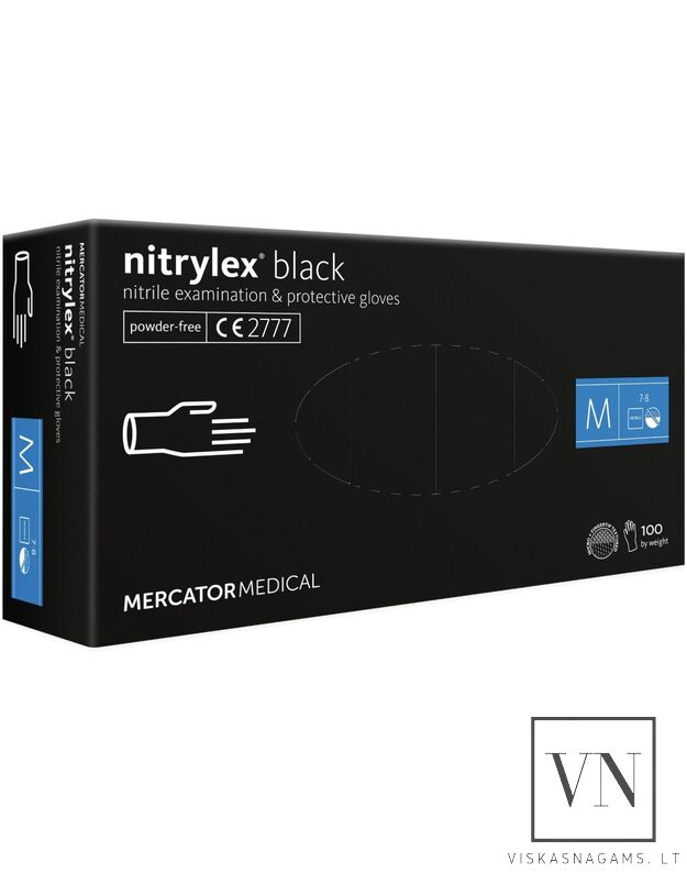 Vienkartinės pirštinės NITRYLEX BLACK, M, 100vnt.